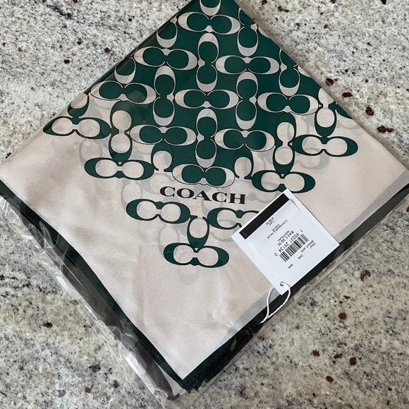 Last Piece!!!!Bright Jade Signature Silk Square Scarf from Coach - Picture 1 of 3